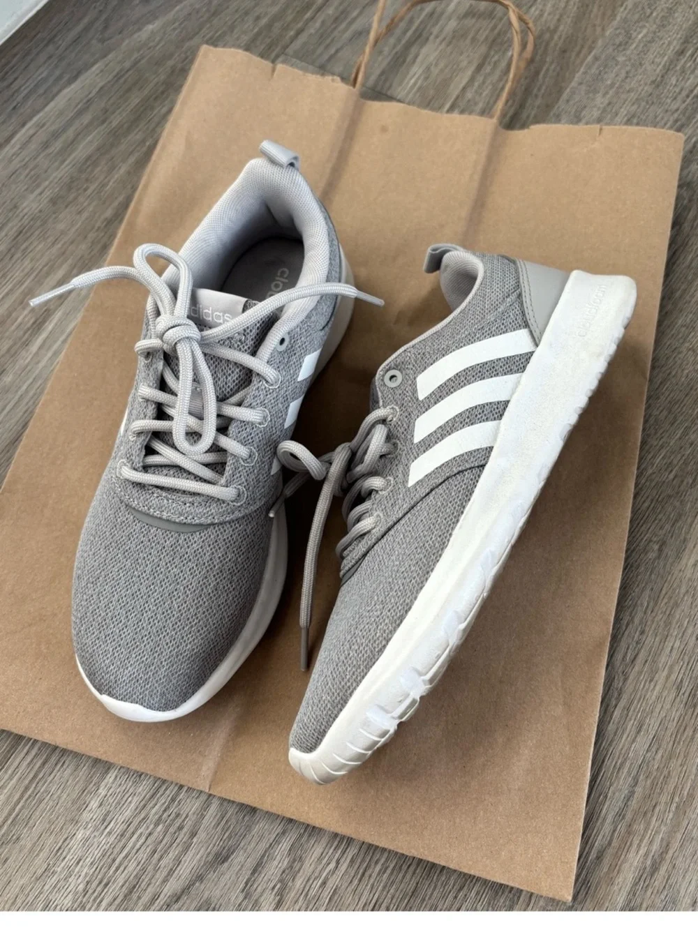 Adidas Women Gray Sneakers with White Stripes